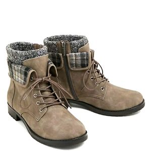 Torrid Faux Leather Sweater Trim Combat Boots